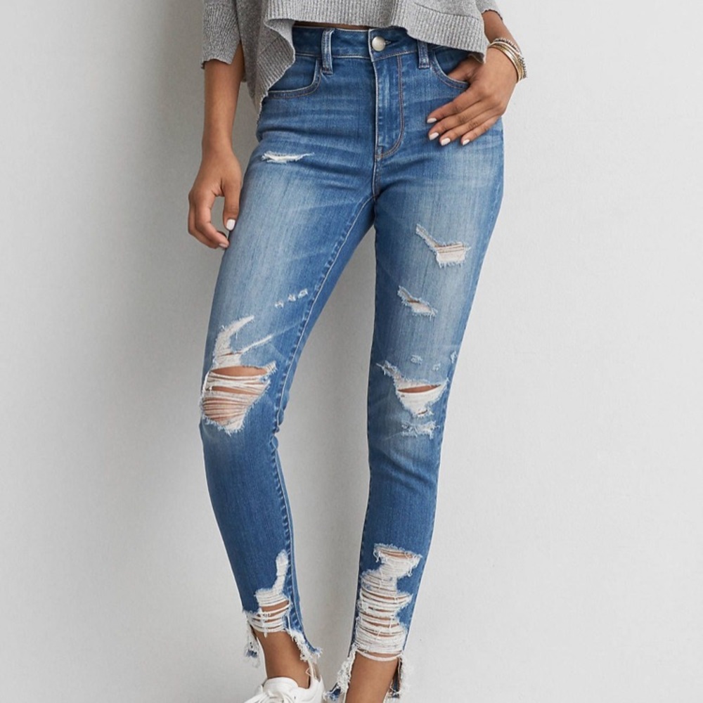 AEO Denim X High Rise Jegging Shredder Indigo Sz4R